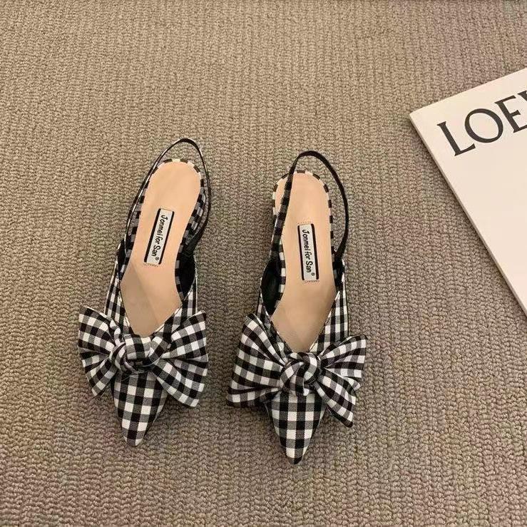 2025 Women's Houndstooth Half-Toe Backless Flats: Trendy Summer Fashion