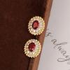 Huitan Luxury Two Tone Stud Earrings for Women Wedding Engagement Elegant Fancy Red Oval Cubic Zirconia Royal Party Jewelry Gift