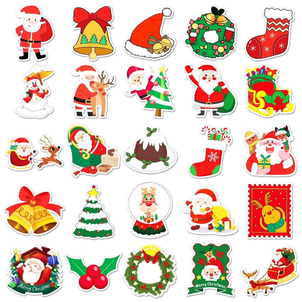 50pcs Waterproof Christmas Cartoon Doodle Stickers: Festive Decorations for Skateboards, Water Cups & Luggage