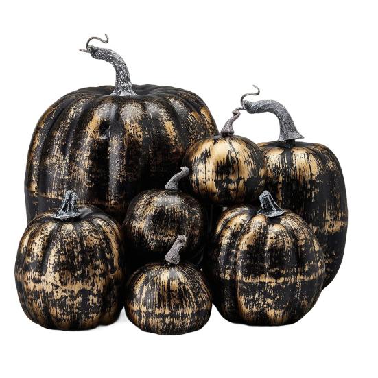 7 Pcs Artificial Pumpkins Assorted Sizes Faux Foam Pumpkin Crafts Farmhouse Rustic Fall Table Centerpiece for Halloween Mantel Shelf Decoration