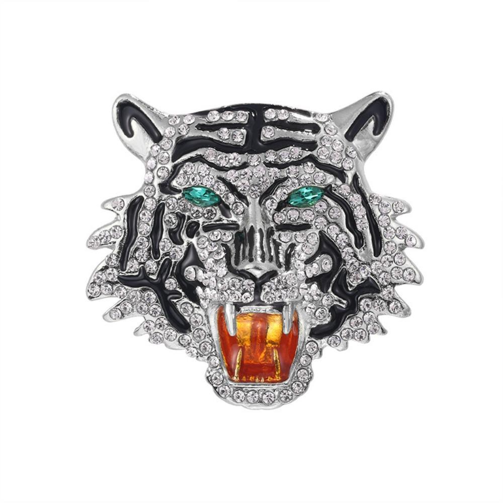 Roaring Tiger Head Pin Rhinestone Animal Badge Fashion Tiger Brooches Women Men
