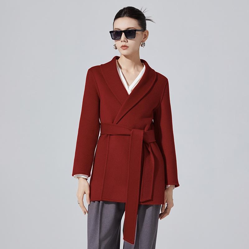 Women's Elegant Double-Sided Wool Coat with Notched Lapel, Perfect for Autumn/Winter