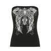 Gothic Print Black Tube Top Women Strapless Skinny Cropped Tops Summer Casual Chic Graphic Tees Y2k Streetwear Vest Basic