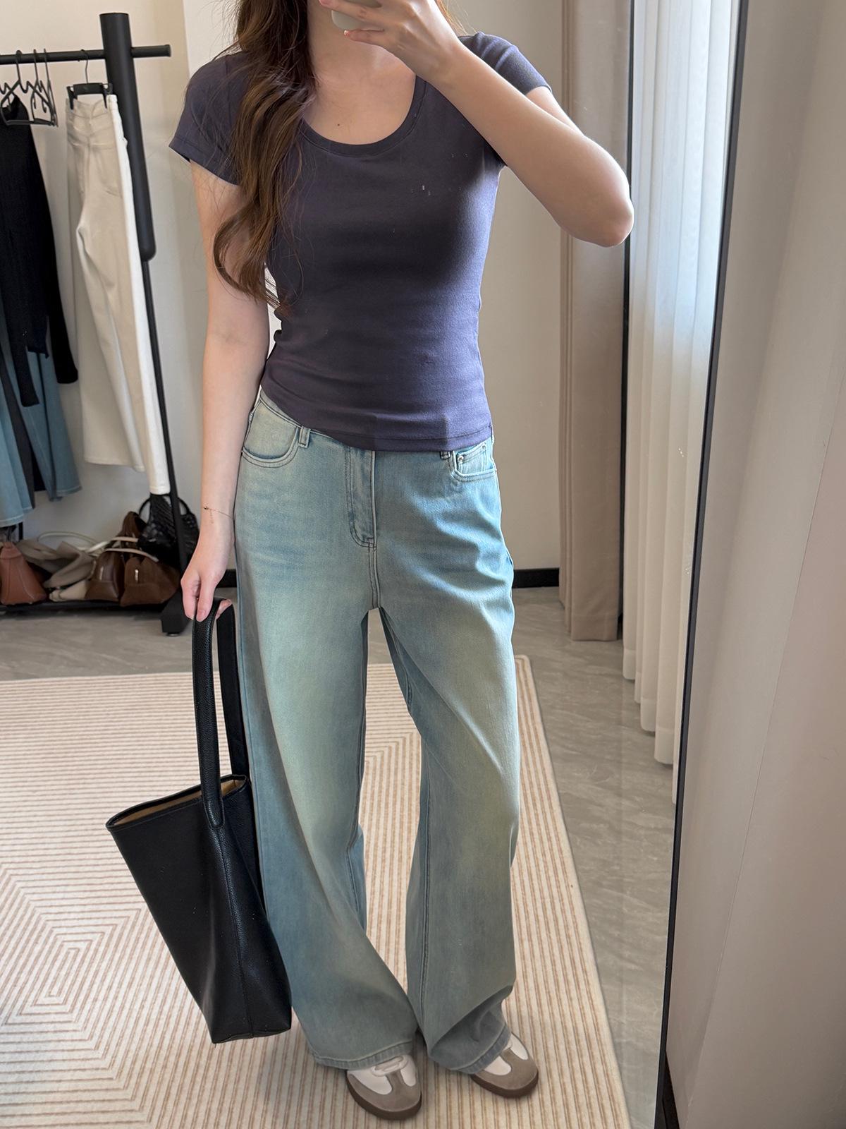 2026 Early Spring White Slimming Straight Leg Denim Jeans – Modern Old Money Style Medium синий