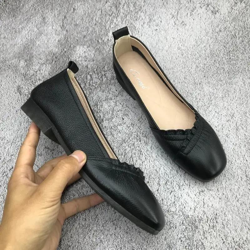 Fashion Shoes for Women Low Heel Elegant Wear Resistant Soft Bottom Formal Leather Casual Quick Delivery With Discount Price Woman Flats