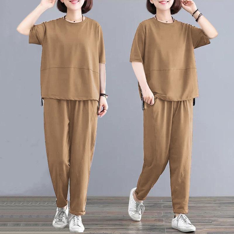Fat Mm Plus Size Sports Suit for Women Summer Loose Fashion Short-sleeved Casual Two-piece Set