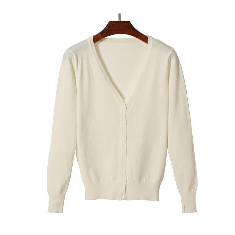 Women V Neck Spring Fall Knit Cardigan Solid Color Long Sleeve Cover Up Thin Sweater Plus Size