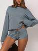 Trendy Sporty Striped Two-Piece Set: Loose Long Sleeve Top & Drawstring Shorts