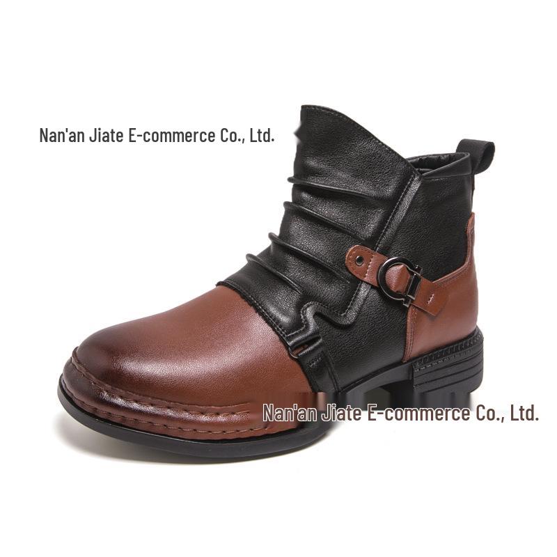 Men's Autumn Color Block Leather Ankle Boots - Plus Size, Thick Sole, British Style, Zipper High Tops, Formal & Casual.