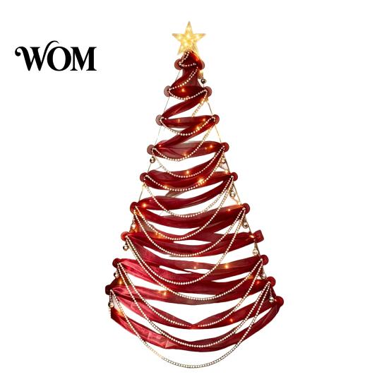 Lighted Christmas Wall Decoration DIY Tree Decor Kit, Hanging Fabric Ornament Set Holiday Backdrop for Window Wall, Handmade Craft with LED