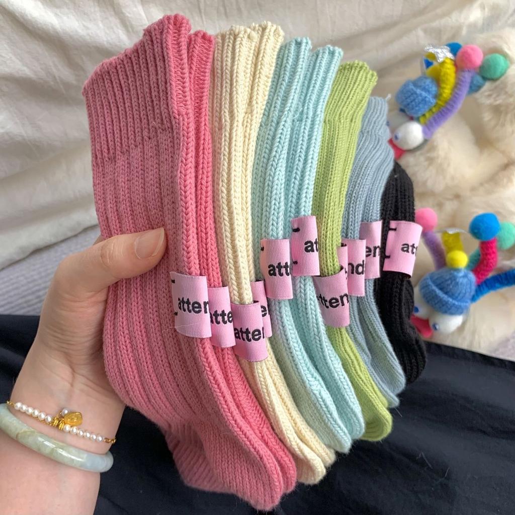 Fashion Crestar Women Middle Tube Socks Lady girls Cute Pink Label Solid Color Spring Autumn Winter Warm Socks Soft Home Mid-tube Cotton