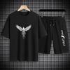 Men's Sets 2026 Men Sport Two Piece Set Thin Casual Wear Comfortable Lightweight Leisure White Eagle Print Sports T-shirts Set