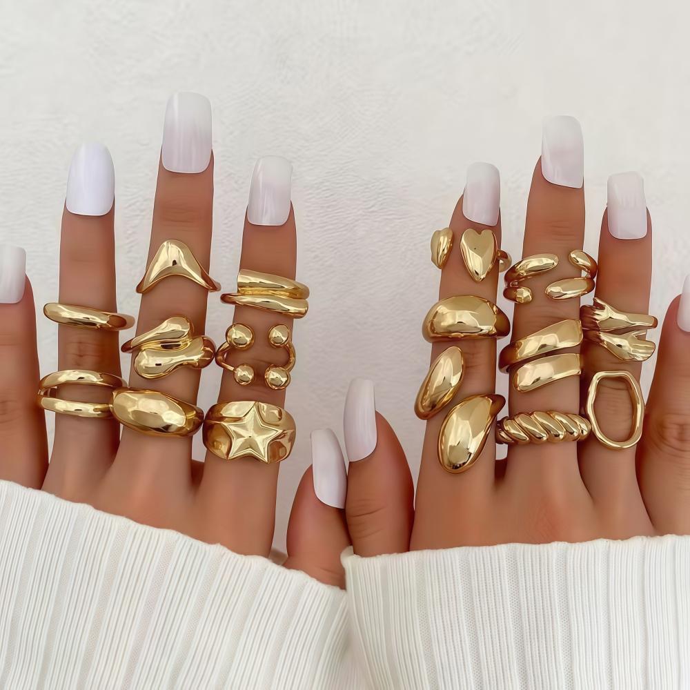 8/16Pieces Fashion Heart Geometry Irregular Open Rings Set For Women Mix Style Simple Trendy Jewelry Party Gifts