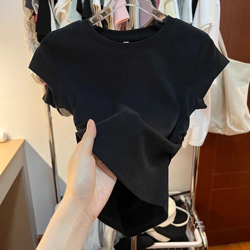 Pleated short-sleeved T-shirt women's summer new pure desire spice girl short t-shirt fashion irregular slim slim top