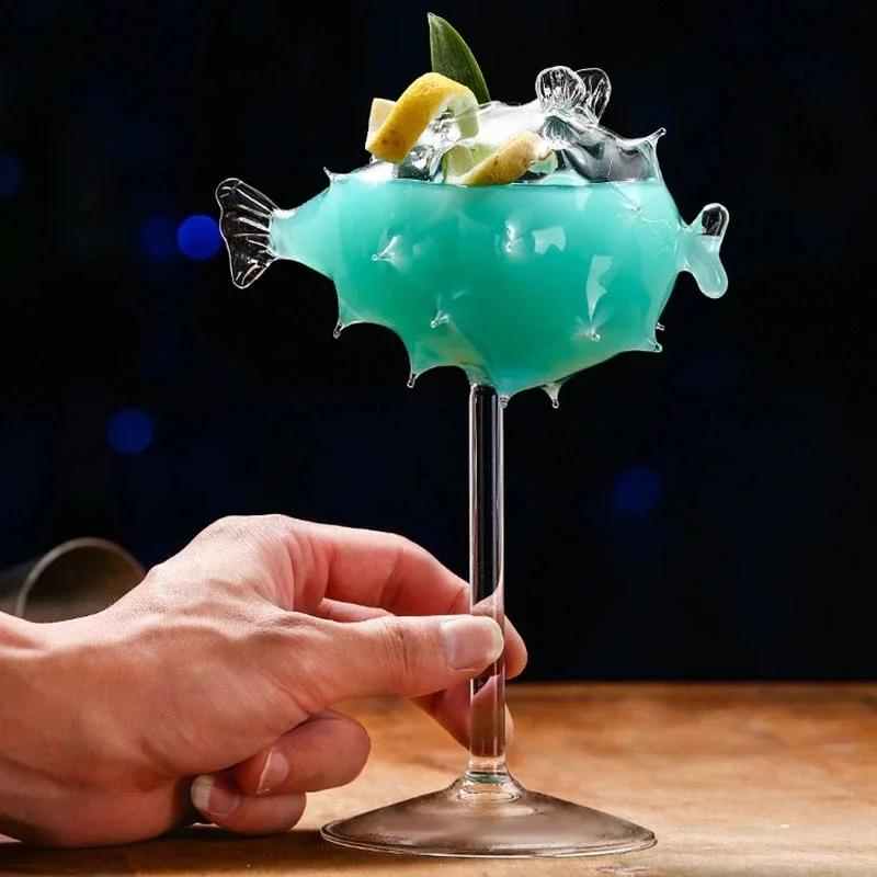Cocktail Glass Porcupine Fish Shape Goblet Glass Thorn Fish-Shaped Cup Bar Ktv Nightclub Wedding Party Birthday Gift