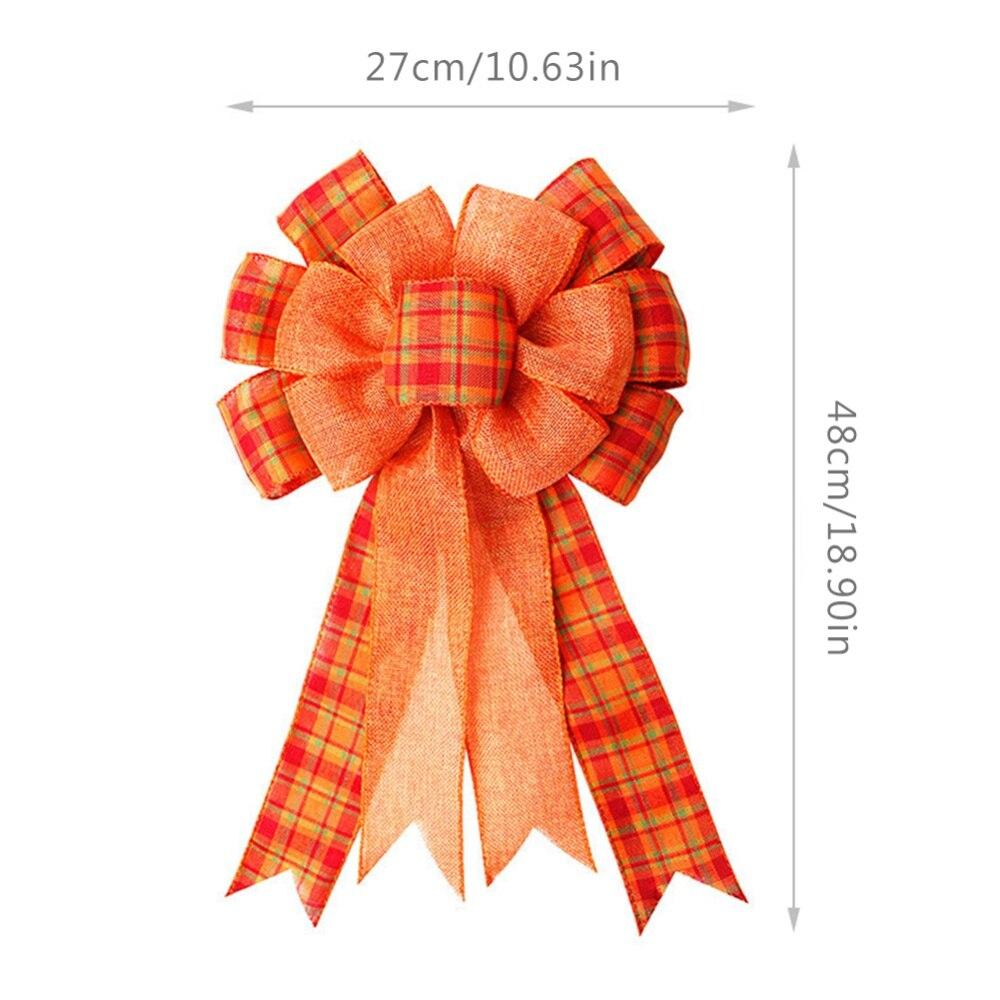 Lagre Orange Fall Bow Buffalo Plaid Bow Christmas Tree Decoration Ornament Handmade Plaid Bowknot New Year Home Decor