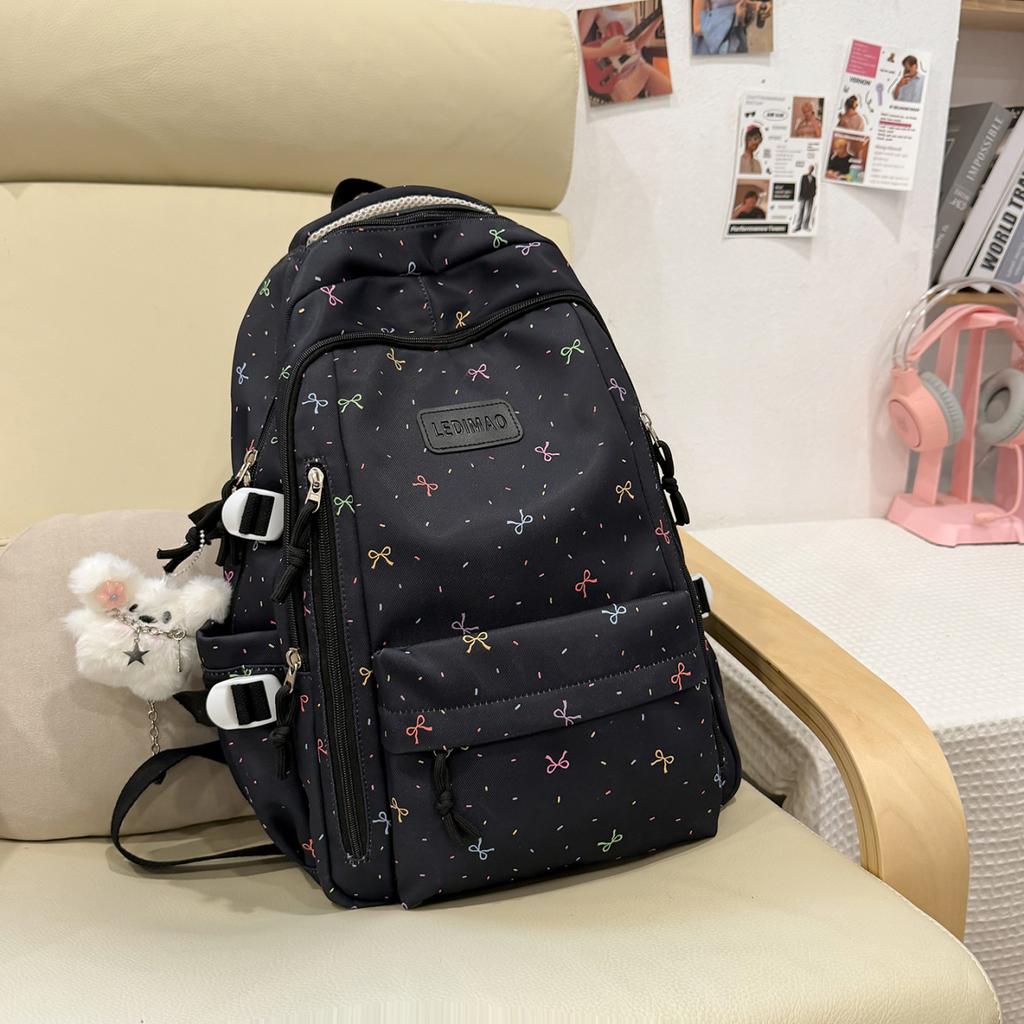 Schoolbag Korean version ins Sweet student schoolbag Color bow schoolbag Solid color polka dot student schoolbag Large capacity schoolbag