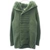 With Hood Knit Jacket XS Green 100% Wool Logo Print Women Used