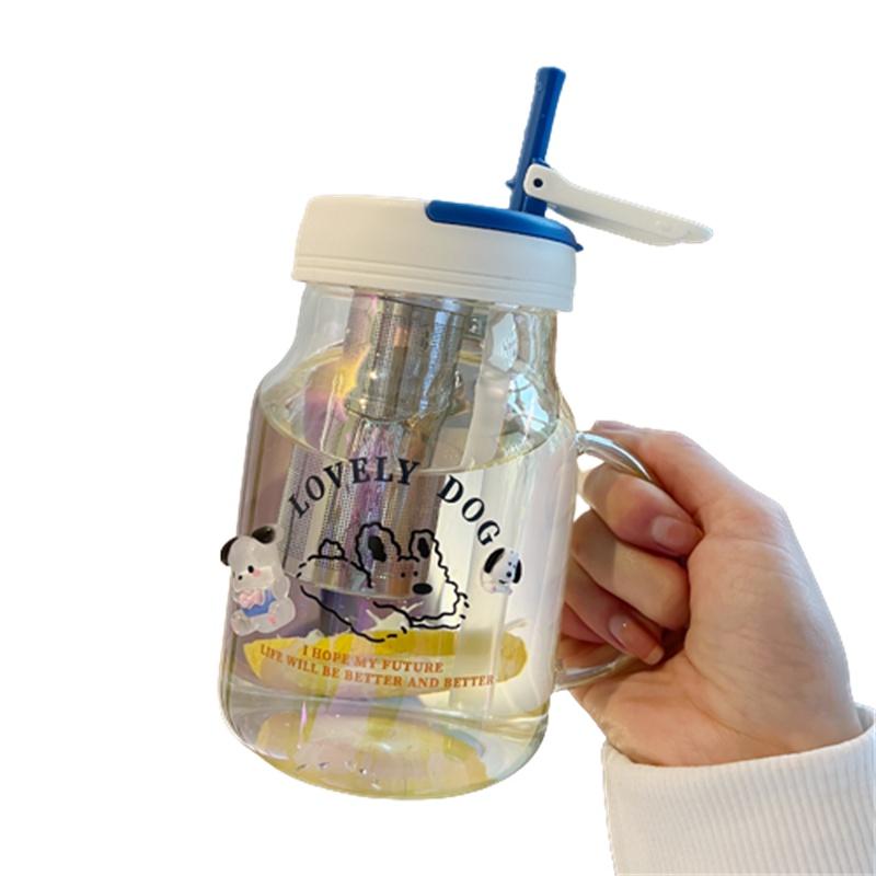 Stilvolle und langlebige Glastasse für Frauen, hohe Temperaturbeständigkeit, Tee-Trennung, Griff inklusive