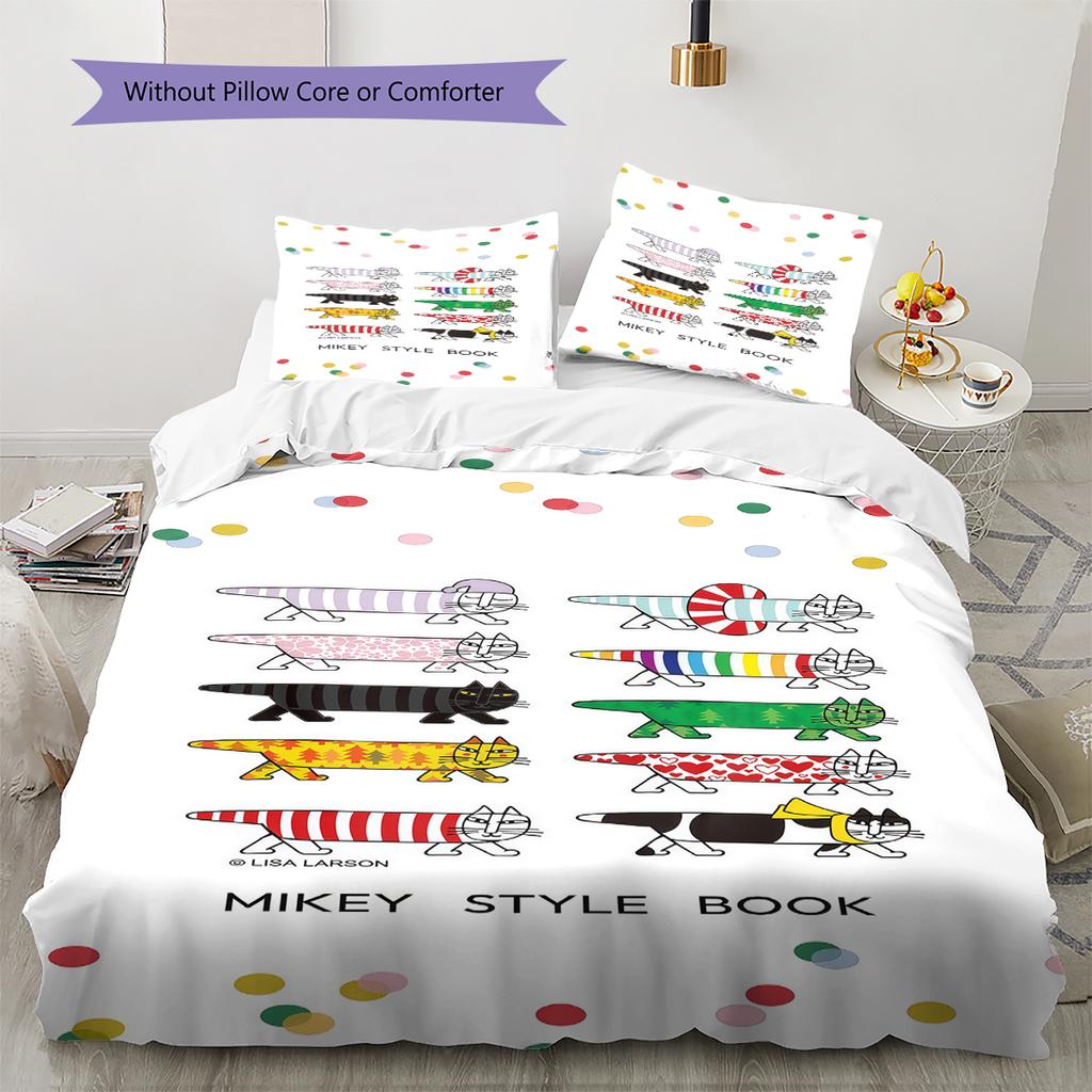 Lisa Larson Pattern Bedding,Quilt Set Quilt Cover Pillowcase Home Birthday Gift (1 * Duvet Cover + 2 * Pillowcase, Without Core)