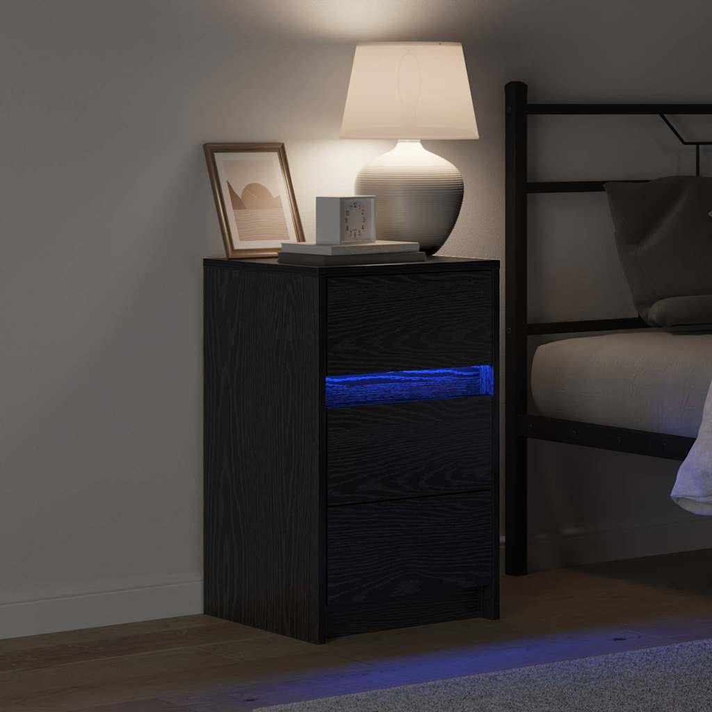 Nightstand Black Oak Effect 38 x 34 x 61 cm Engineered Wood