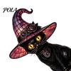 Decorative Bedside Lamp Stained Glass Witch Hat Lamp, Halloween Black Cat Ghost Raven Night Atmosphere Light for Movies Light, Gothic Retro