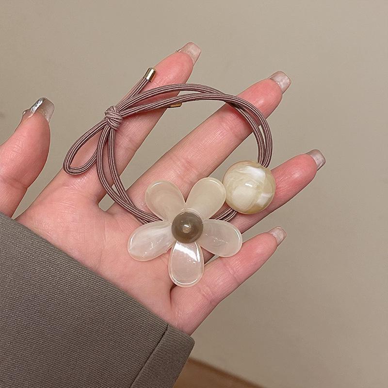 Charming & Durable Acrylic Flower Hair Tie: High-Elasticity Rubber Band for Women, Trendy Hair Accessory