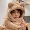 3 In 1 Girl Scarf Bear Hat Furry Caps Scarf with Gloves Set Winter Warm Headgear for Casual Outdoor Wear