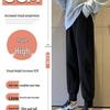 Women's Versatile Black Cropped Harem Sweatpants - Spring To Winter, Slimming with Plus Velvet.