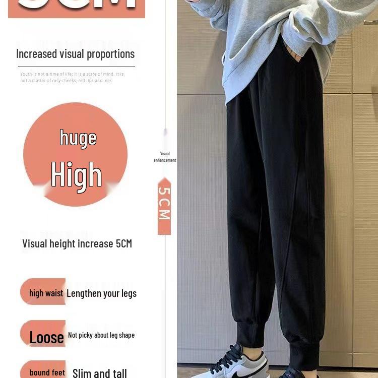 Women's Versatile Black Cropped Harem Sweatpants - Spring To Winter, Slimming with Plus Velvet.