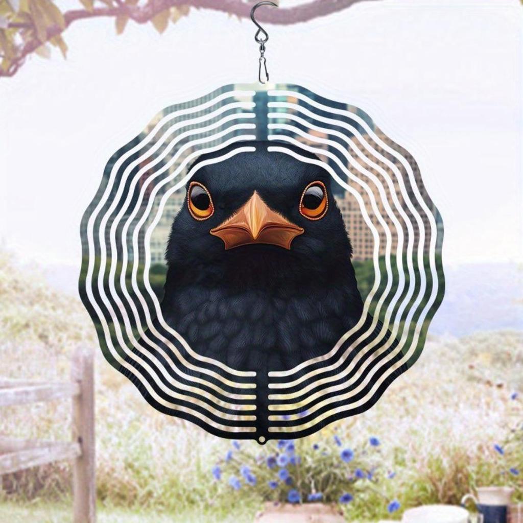 Metal Wind Spinner with Town Crow Design 3D Hanging Decor for Indoor Outdoor Garden Yard Patio No Power Needed Easy to Install