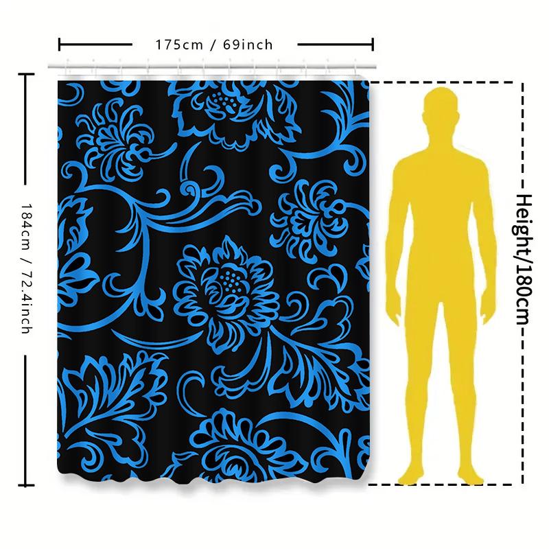 Luxury Vintage Blue Black Shower Curtain for Bathroom Decor Waterproof Fabric Printing Flower Pattern Bath Room Shower Curtains