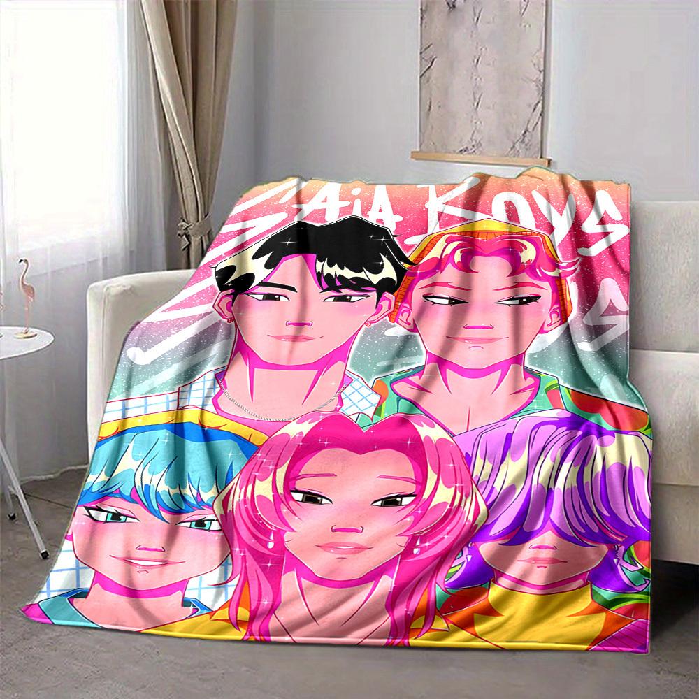 1pc Saja Boys Flannel Blanket [Cozy Throw Blanket] For Sofa, Bed, Travel, Camping, Livingroom, Office, Couch, Chair, And Bed