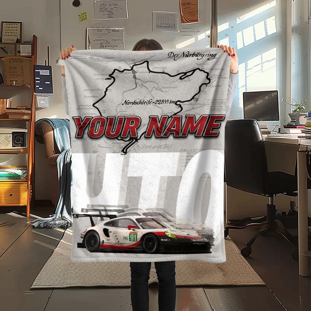1PC Custom Name Nürburgring Patterned Flannel Blanket Suitable For All Seasons for Home Decor Warmth and Comfort Gifts Holiday Present