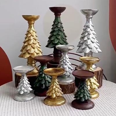 Imitation Wood Christmas Tree Candle Holder Base Home Christmas Desktop Christmas Decoration Candle Resin Ornament