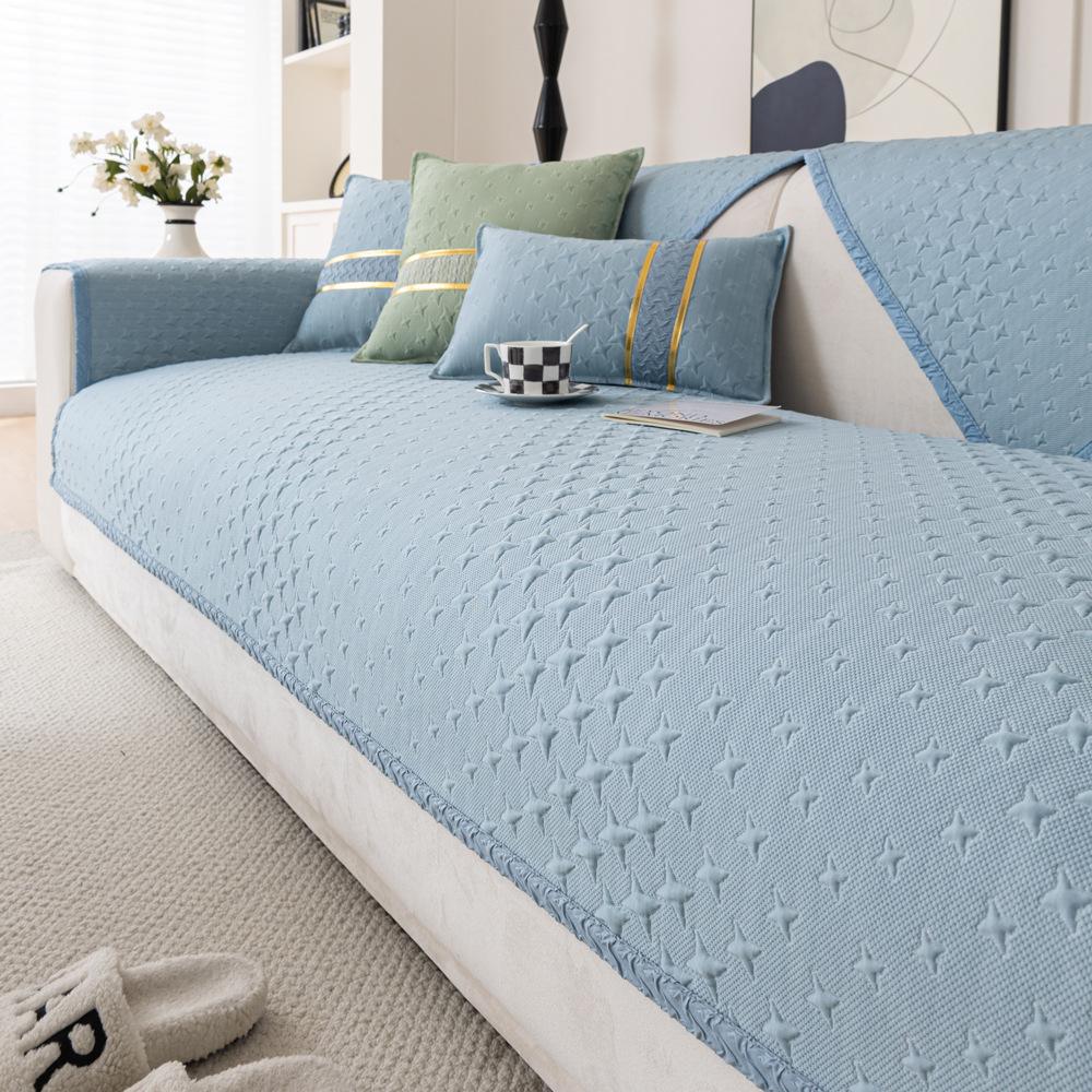 New Qianniao Grid Ice Silk Sofa Cushion Solid Color Four Seasons Universal Sofa Cushion Living Room Summer Non Slip Sofa Cover