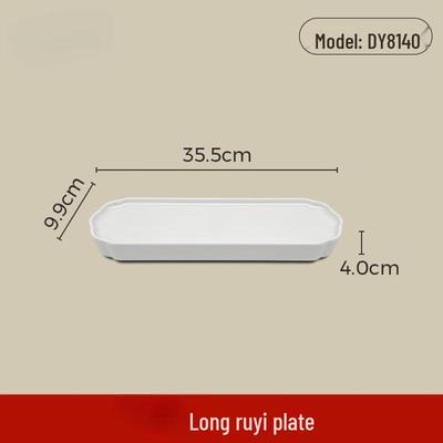 Fivepeace White A5 Melamine 14-inch Ruyi Long Plate