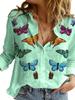 Fashion Retro Butterfly Group Print Long Sleeve Blouse Spring Spring Lapel Button Casual Blouse Ladies Home Shirt