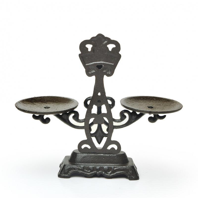 

Metal Antique Style Balance Scale Vintage Cast Iron Candle Holder Rustic Double Tray Display Stand for Pillar or Tealight Candles чёрный