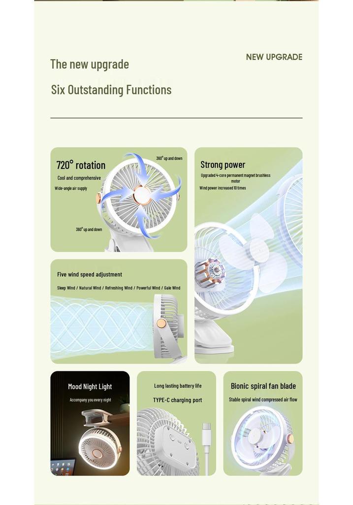 Portable Clip-On Fan and Night Light for Dorms, Bedrooms, and Offices - F70
