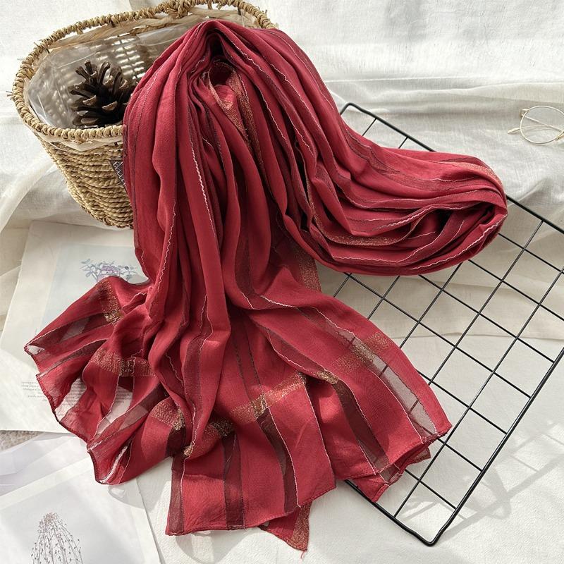 Vår och sommar tunn sidenscarf med exklusiv känsla, damscarf med eleganta vertikala ränder