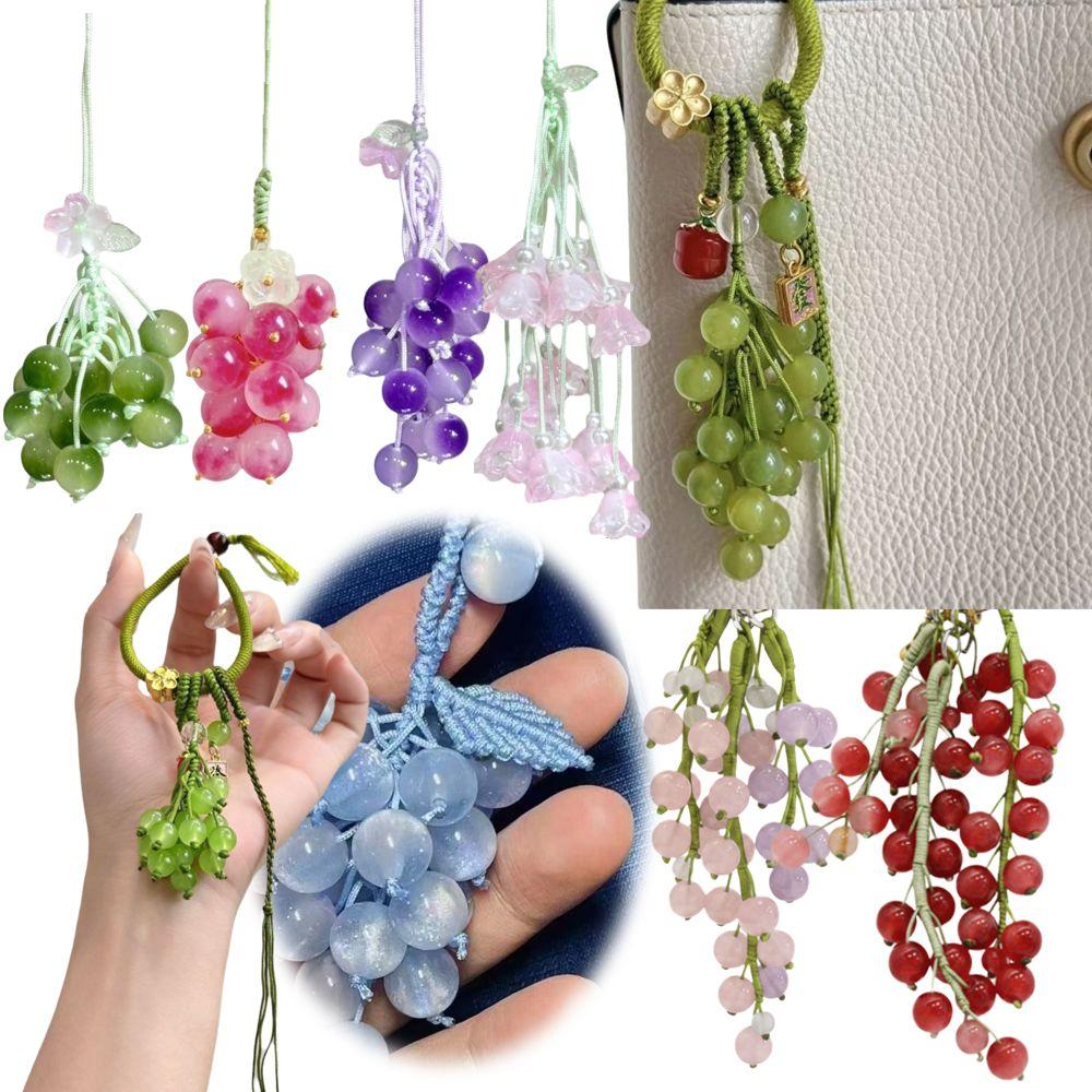 Elegant Grape Cluster Pendant Zinc Zinc Alloy Gradient Beads Woven Pendant Crystal Grape Phone Chain  Gifts