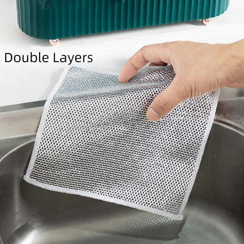 5pcs Silver Wire Dishwashing Cloth Anti-Grease Wiping Rags Household Cleaning Towels Non-stick Wipe Cloth Scouring Pad