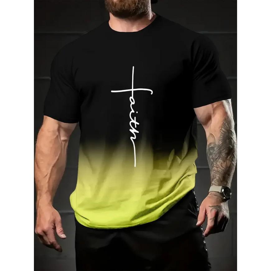 Verlaufsbuchstaben Rundhals Kurzarm Alphabet-Print T-Shirt Lässige Wochenendkleidung für Männer und Jugendliche Urlaubsresorts Frühling/Sommer/Herbst