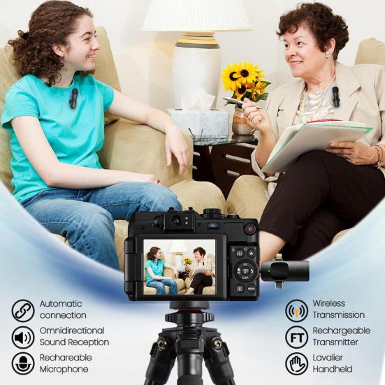 Wireless Lavalier Microphones Highly Sensitive Clear Sound Intelligent Noise Reduction Universal Wireless Clip-On Microphones Set