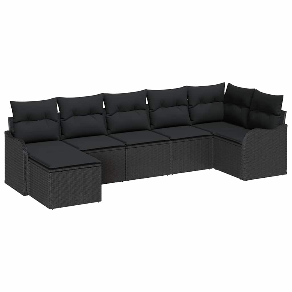 Garden Sofa Set with Cushions 7 pcs Black Poly Rattan