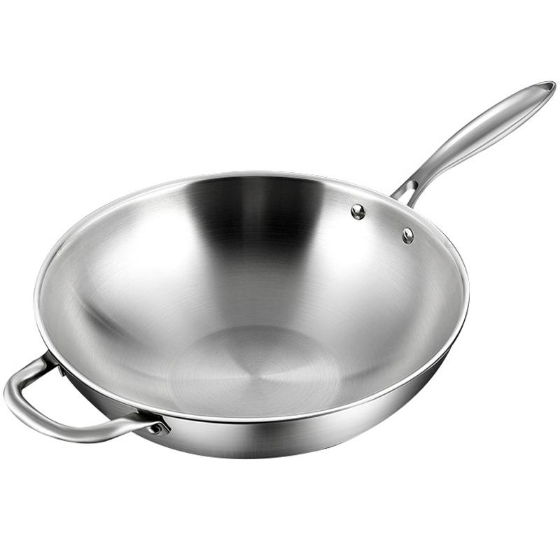 

Трехслойная сковорода Wok из нержавеющей стали 12,6-дюймовая сковорода для жарки на индукционной плите, пригодная для мытья в посудомоечной машине и использования в духовке, со вспомогательной ручкой