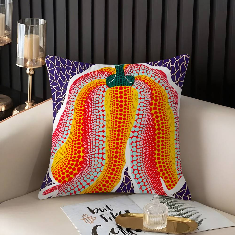 Yayoi Kusama Abstract Art Pumpkin Pillow Case Home Dorm Chair Back Short Plush Double-sided Printing Nap Time Cushion Cover