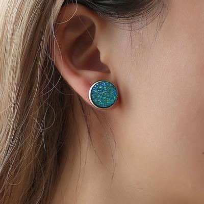 Aros de botón con forma de drusa de cobre, redondos, color azul real AB, 16 mm x 14 mm, 1 par