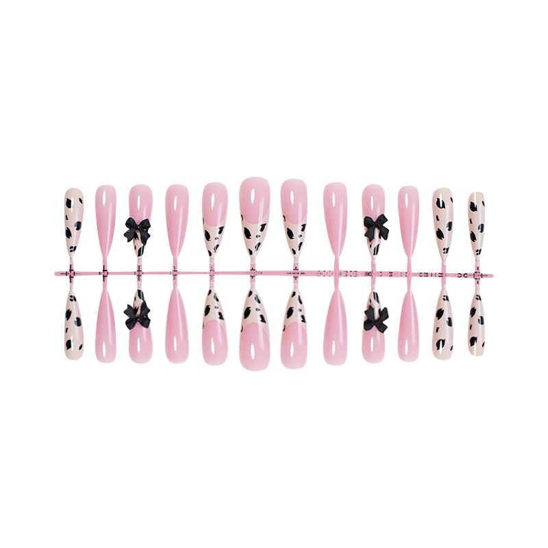 

24 шт. съемных розовых леопардовых накладных ногтей с нюдовым бантиком